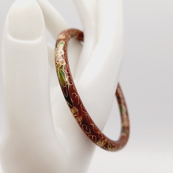 Vintage 1960s Cloisonne Enamel Floral Bangle Bracelet - Picture 6 of 9